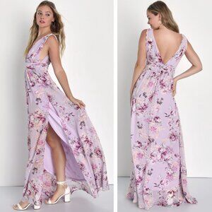NWT Lulus Garden Meandering Lavender Floral Print Maxi Dress